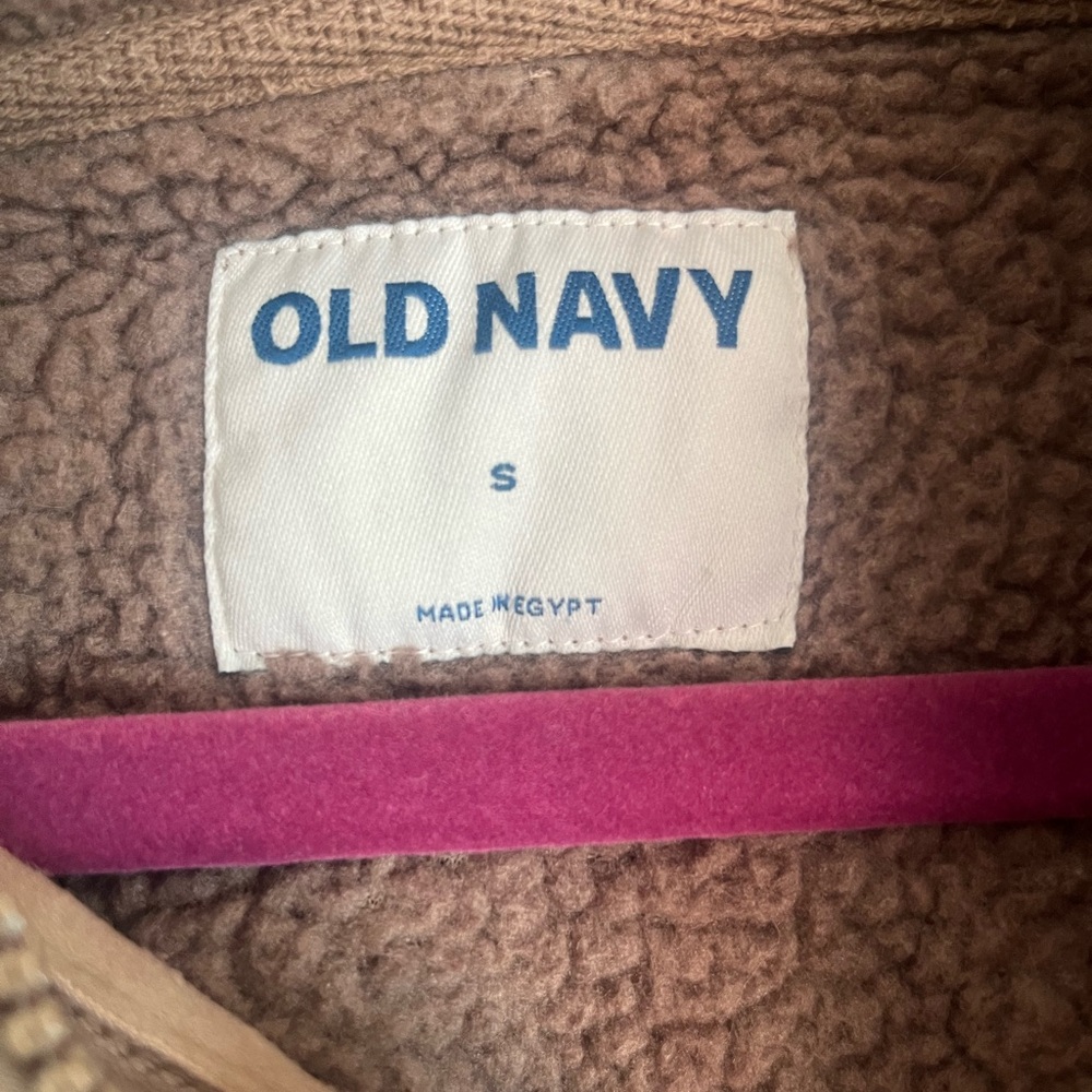 Old Navy Brown Sherpa Pullover with Pink Trim - Picture 3 of 3